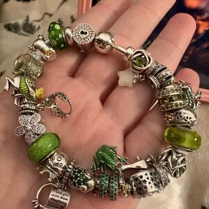 Silver and Green Charm Bracelet. Linx.